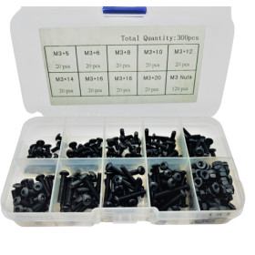 M3 hexagon head screw set, 300 pieces, flat head
