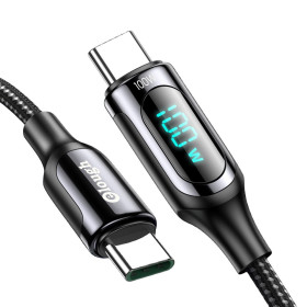 USB kábel kijelzővel, PD, QC4.0, C-típusú - C-típusú, 100 W