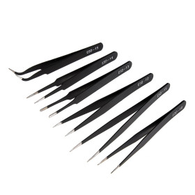 Set of 6 metal tweezers, antistatic, ESD