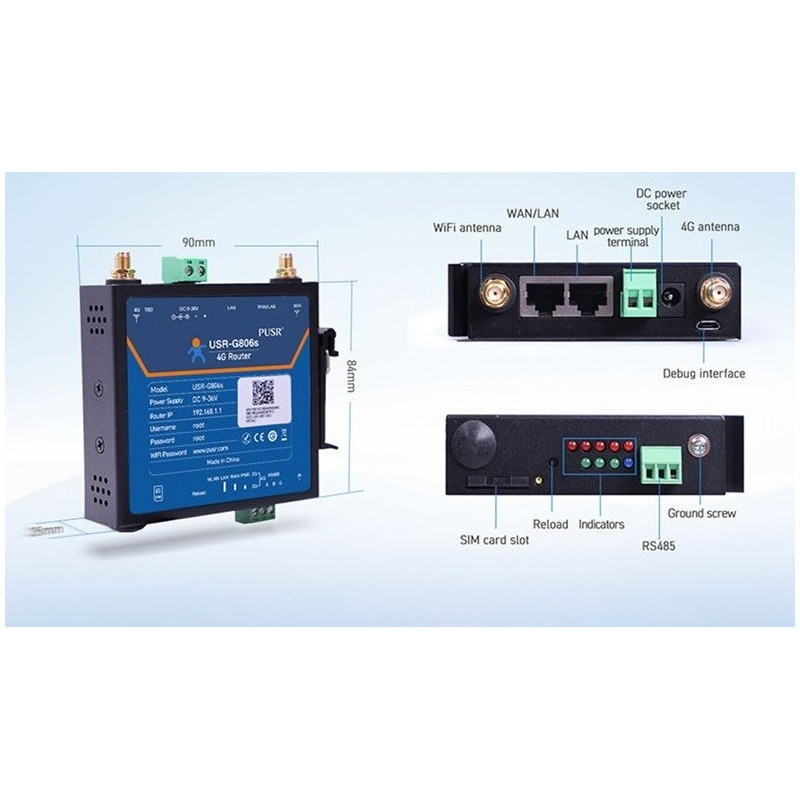 4g Router Rtu Industrieller 4G USR-G806S IoT WiFi RS485 VPN Router 9-36V