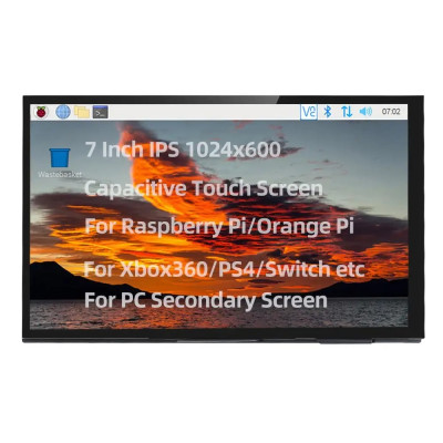 7 hüvelykes érintőképernyős monitor, kapacitív, HDMI, IPS, 1024x600, Raspberry Pi kompatibilis