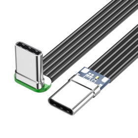 Flat USB-C to USB-C cable, straight connector to 90-degree connector, 20W, 1 meter