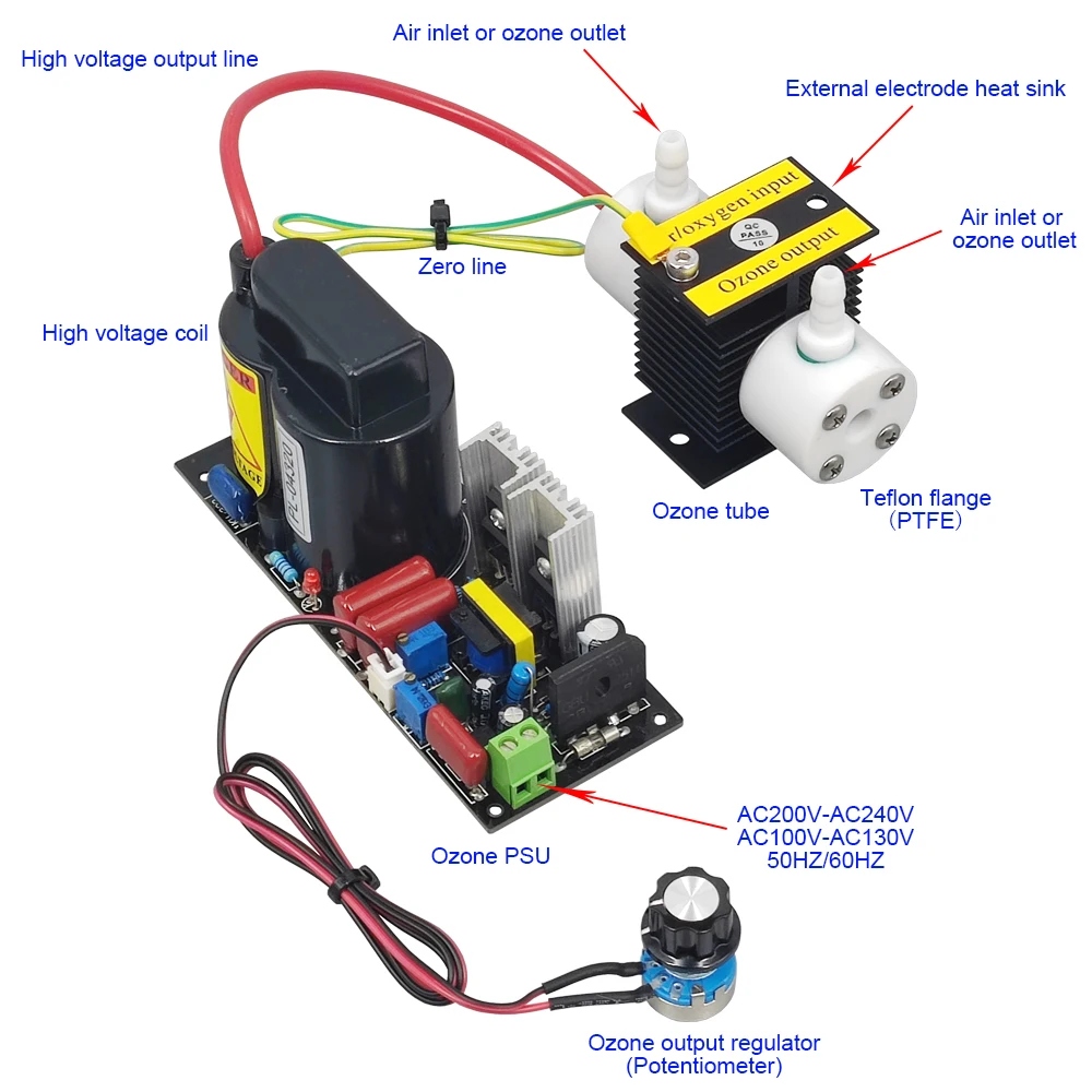 Ozone Generator Kit 0.5g/h 9W with Ozone Tube + PSU 220V